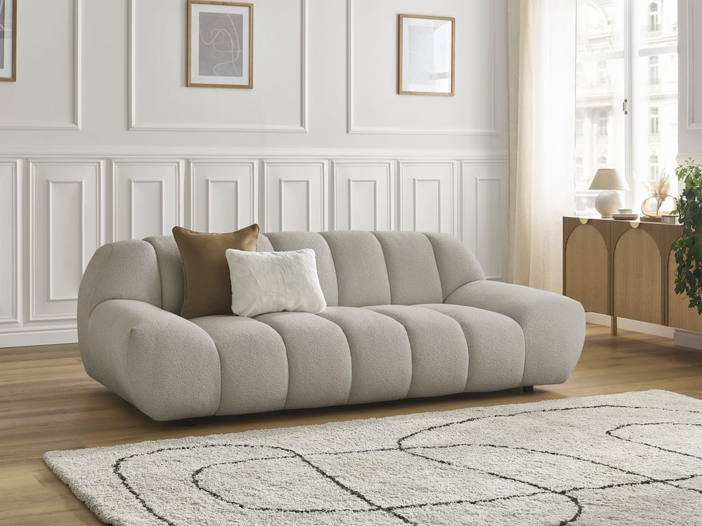 Produit similaire: Canapé droit fixe 2 places HAYDEN tissu bouclette taupe BOBOCHIC