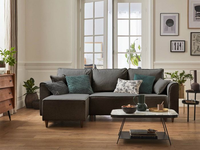 Produit similaire: Canapé d'angle réversible 4 places convertible avec coffre en tissu gris foncé - Saphir - BESTMOBILIER