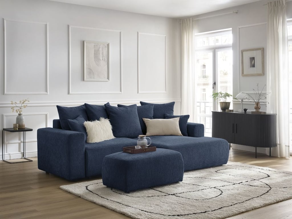 Produit similaire: Canapé d'angle convertible coffre ATILLA tissu texturé avec pouf bleu foncé angle droit BOBOCHIC 5 places