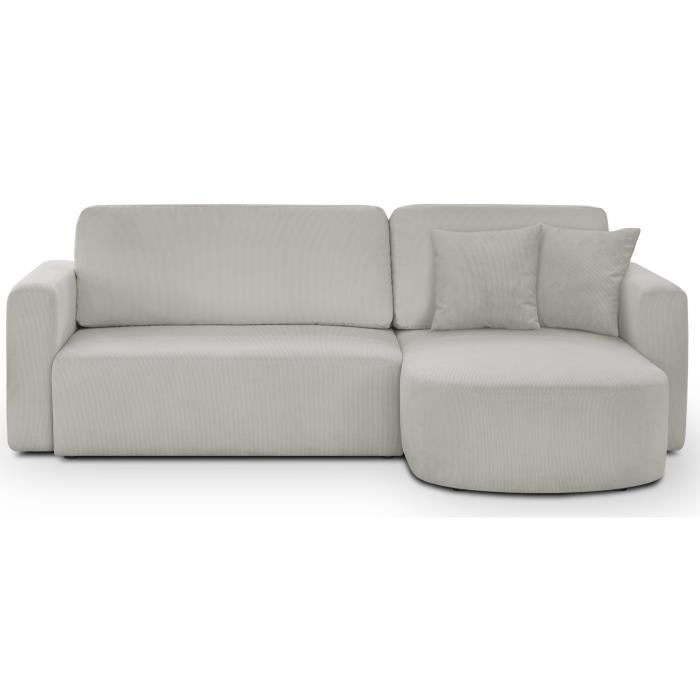 Produit similaire: Canapé d'angle convertible et réversible 3 places GALET - Velours côtelé gris - Coffre de rangement - L238 x P154 x H86 cm