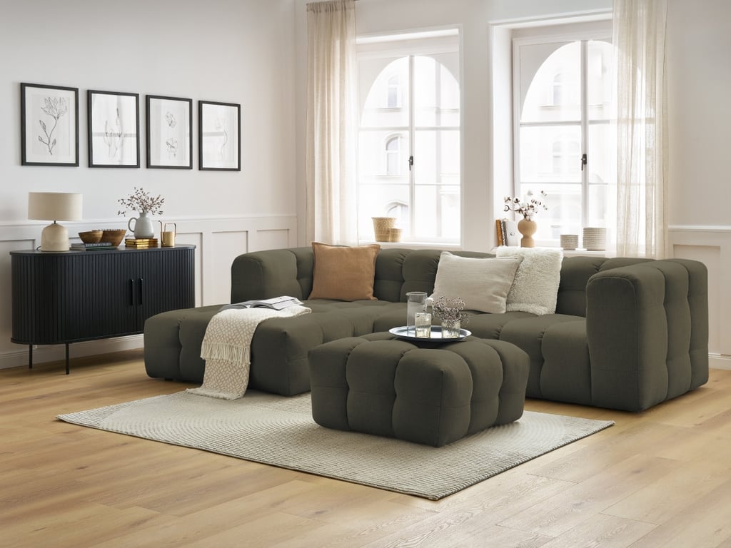 Produit similaire: Canapé d'angle fixe CLOUD avec pouf vert angle gauche BOBOCHIC 3 places