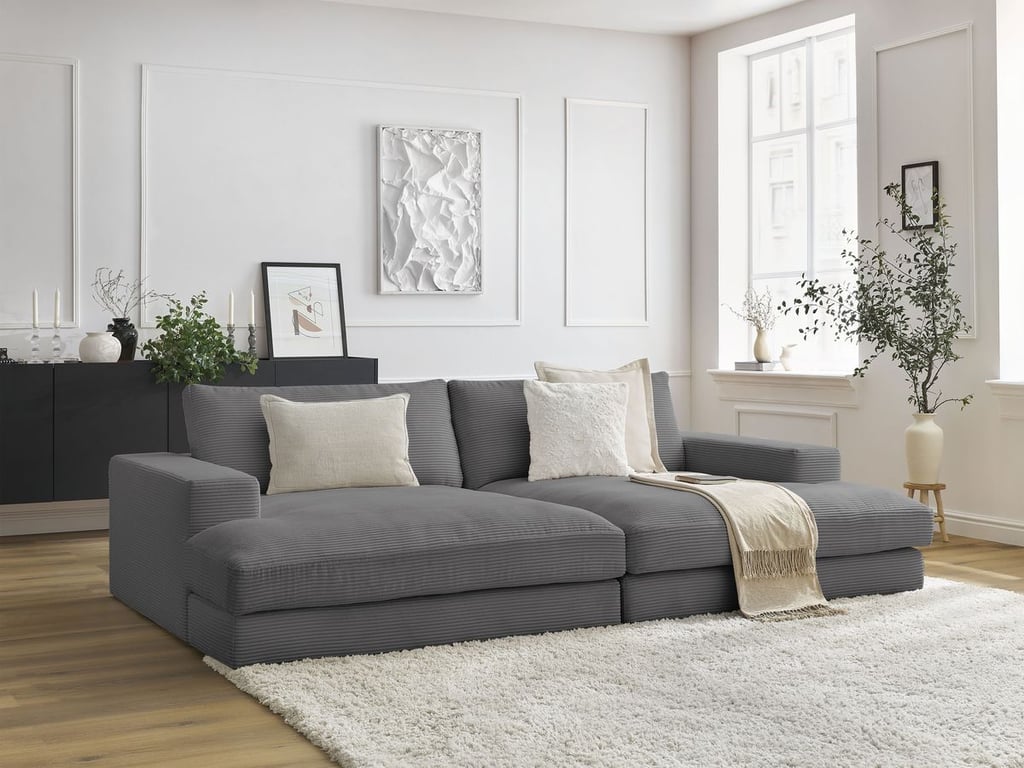 Produit similaire: Canapé droit fixe 4 places LEONARD assise profonde velours côtelé gris foncé BOBOCHIC