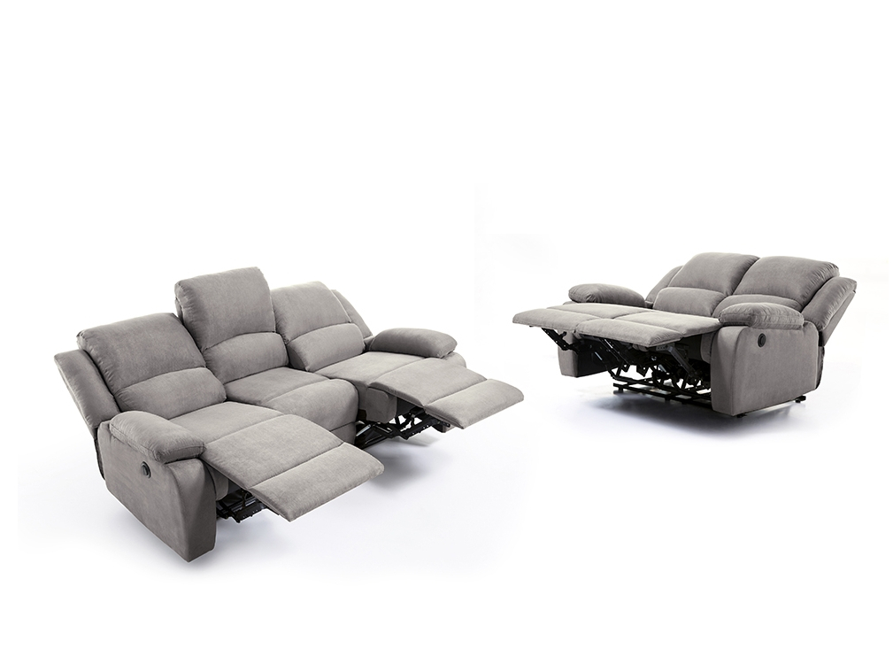 RELAXXO - Ensemble de Canapés de Relaxation électriques 3 places et 2 places LEO Microfibre Grise - Vue supplémentaire 1