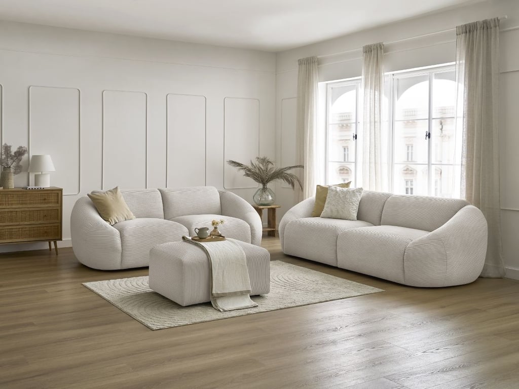Produit similaire: Ensemble canapé droit fixe 3 + 2 places TINA velours côtelé avec pouf beige BOBOCHIC