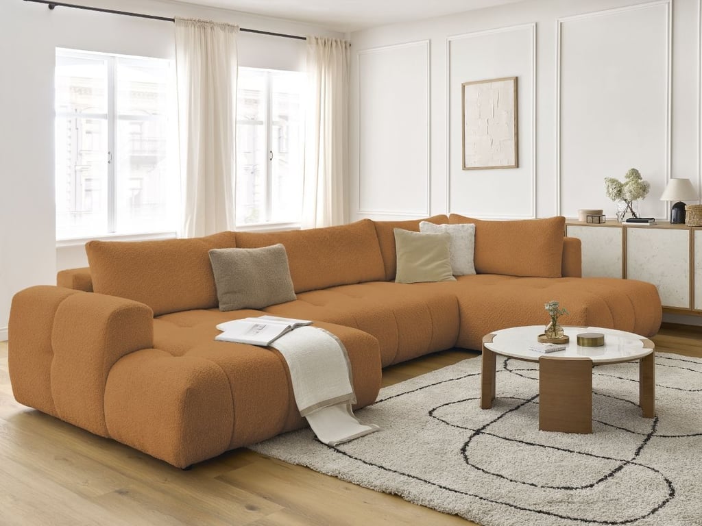 Produit similaire: Canapé d'angle panoramique convertible FUJI tissu bouclette jaune angle gauche BOBOCHIC 5 places