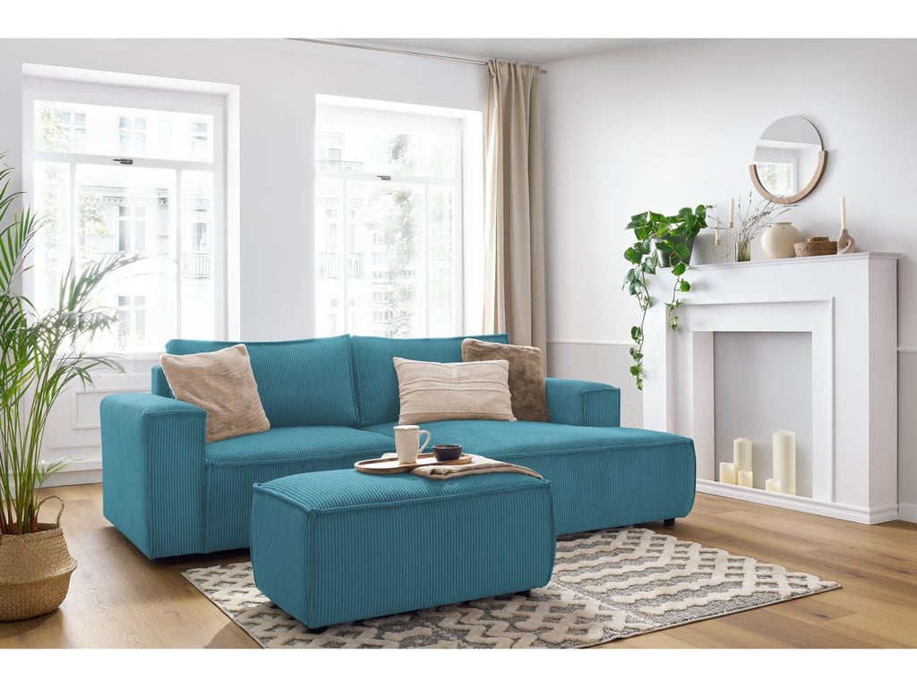 Produit similaire: Canapé d'angle fixe compact NIHAD velours côtelé avec pouf bleu foncé angle droit BOBOCHIC 3 places