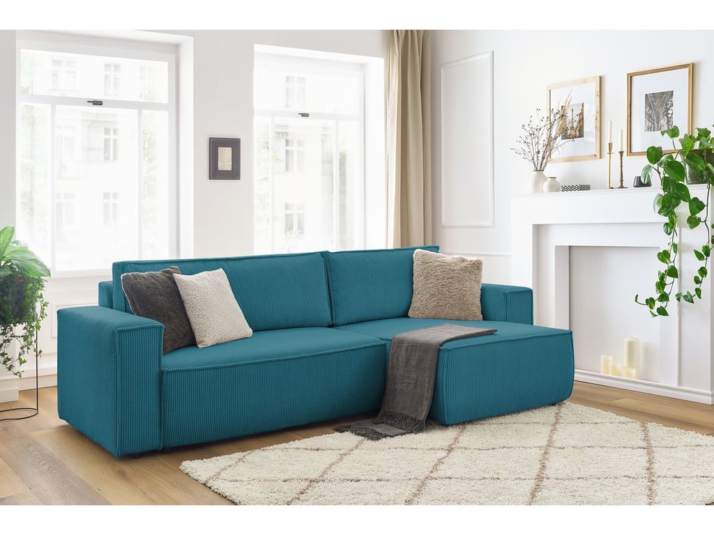 Produit similaire: Canapé d'angle réversible convertible coffre NIHAD velours côtelé bleu clair BOBOCHIC 3 places