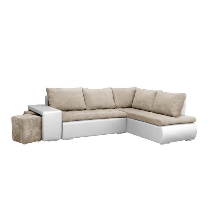 Produit similaire: Canapé d'angle convertibles avec deux poufs tissu + simili cuir BELGRAD (Beige + Blanc, Canapé d'angle droit)