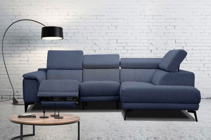 Produit similaire: Canapé d'angle droit 3 places relax électrique tissu bleu foncé - Matera - Courtois Laville