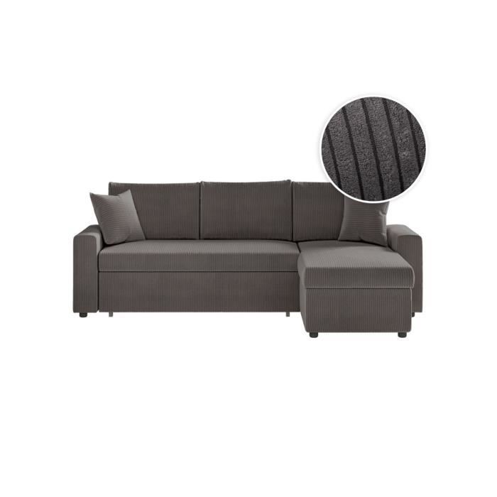 Produit similaire: Canapé d'angle 3 places MARIA réversible, convertible avec coffre en velours côtelé - Gris foncé - L227 x P146 x H81cm - LOUNGITUDE