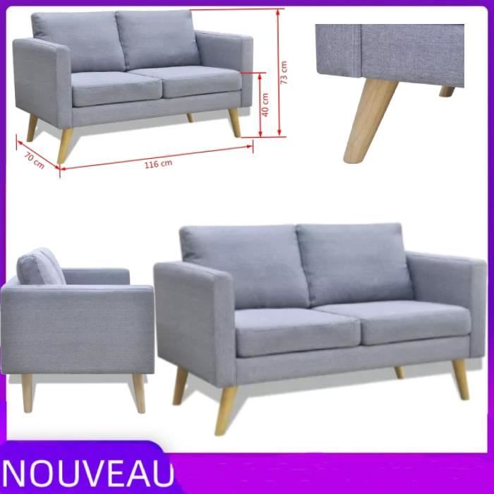 Canapé fixe - VOGUE - 2 places - Tissu - Gris clair - Confort moelleux