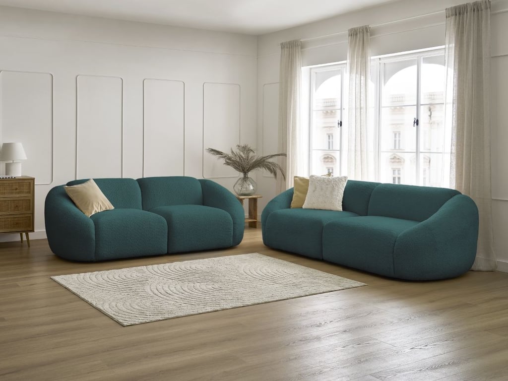 Produit similaire: Ensemble canapé droit fixe 3 + 2 places TINA tissu bouclette bleu clair BOBOCHIC