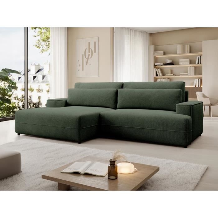 Produit similaire: Canapé d'angle gauche convertible en tissu texturé vert BREGLIO