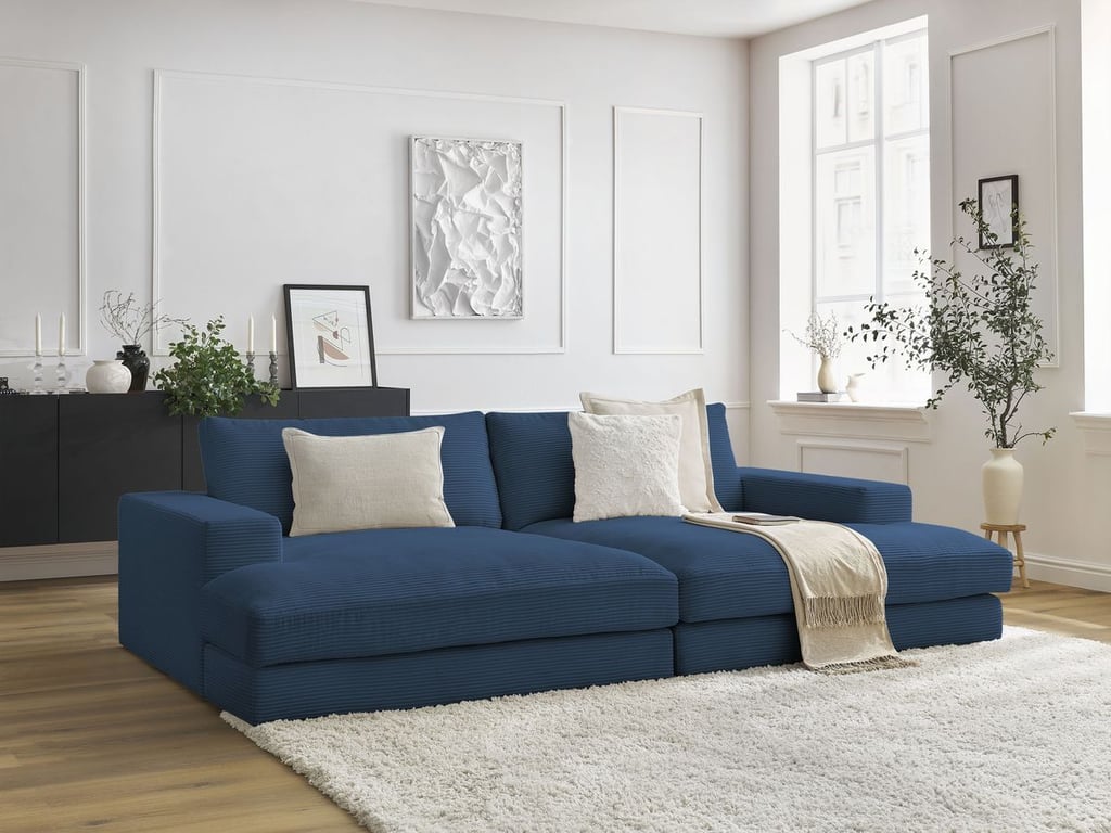 Produit similaire: Canapé droit fixe 4 places compact LEONARD assise profonde velours côtelé bleu foncé BOBOCHIC