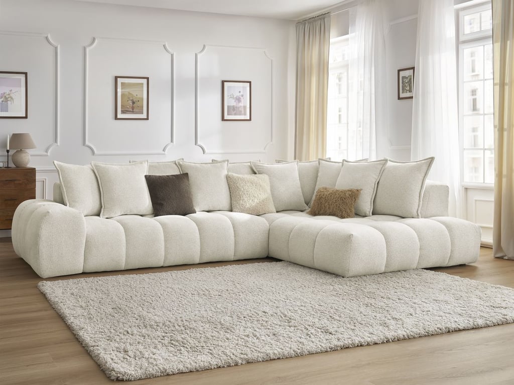 Produit similaire: Canapé d'angle fixe EVEREST tissu chiné blanc angle droit BOBOCHIC 4 places