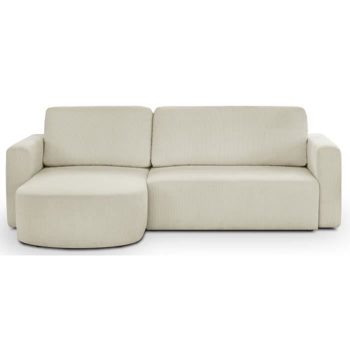 Produit similaire: Canapé d'angle convertible et réversible 3 places GALET - Velours côtelé beige - Coffre de rangement - L238 x P154 x H86 cm