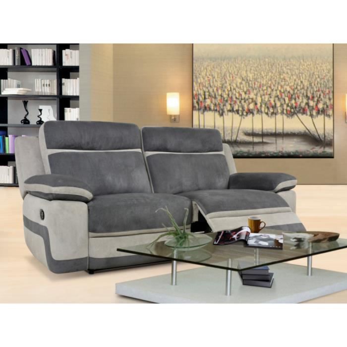 Canapé 3 places relax en microfibre TALCA - Anthracite et gris clair