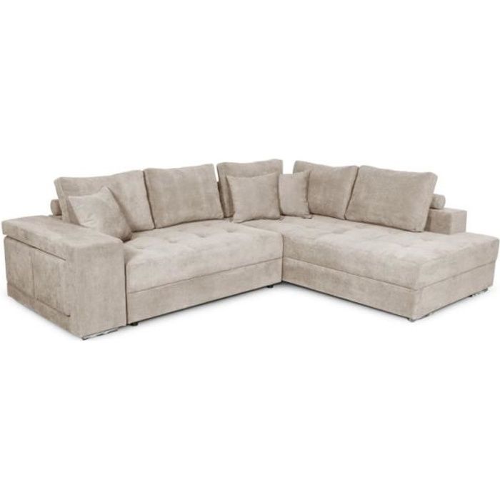 Produit similaire: Canapé d'angle droit TAMIA convertible avec coffre et 2 poufs en tissu - Beige - L288 x P224 x H87cm - LOUNGITUDE