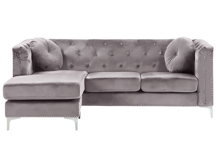 Canapé angle côté droit en velours gris 3 places FLEN