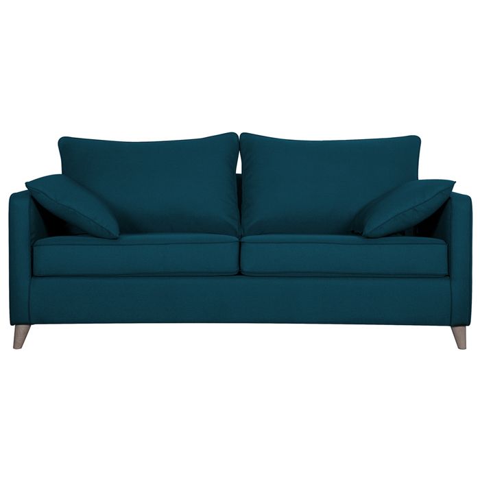 Produit similaire: Canapé convertible scandinave 3 places en tissu bleu canard et bois clair avec matelas 10 cm PAPEL