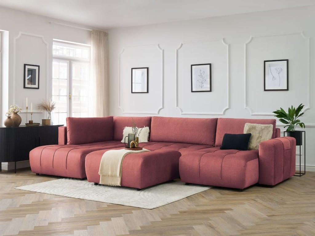 Produit similaire: Canapé panoramique convertible coffre ARSENE tissu velours avec pouf orange angle droit BOBOCHIC 6 places