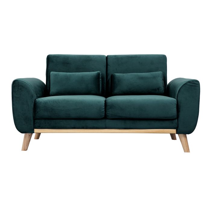 Produit similaire: Canapé scandinave 2 places en tissu velours bleu pétrole et bois clair EKTOR