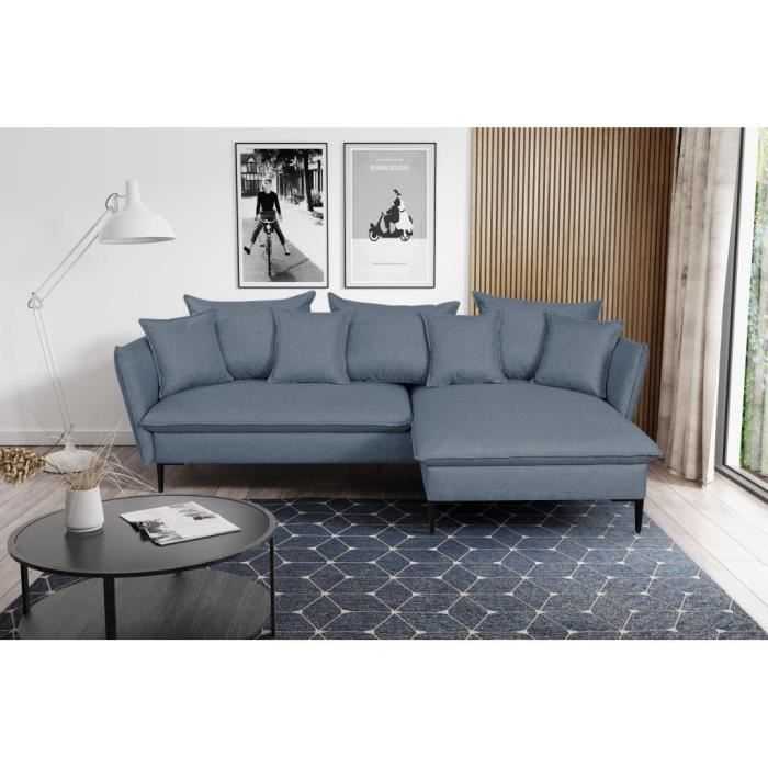 Produit similaire: Canapé d'angle convertible en tissu bleu marine LAZARE - Angle droit