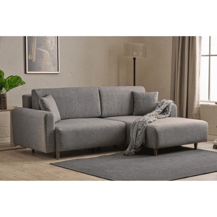 Produit similaire: Canapé d'angle convertible méridienne à droite en tissu L246 cm - 246 cm X 160 cm X 85 cm - MANE RIGHT - Gris