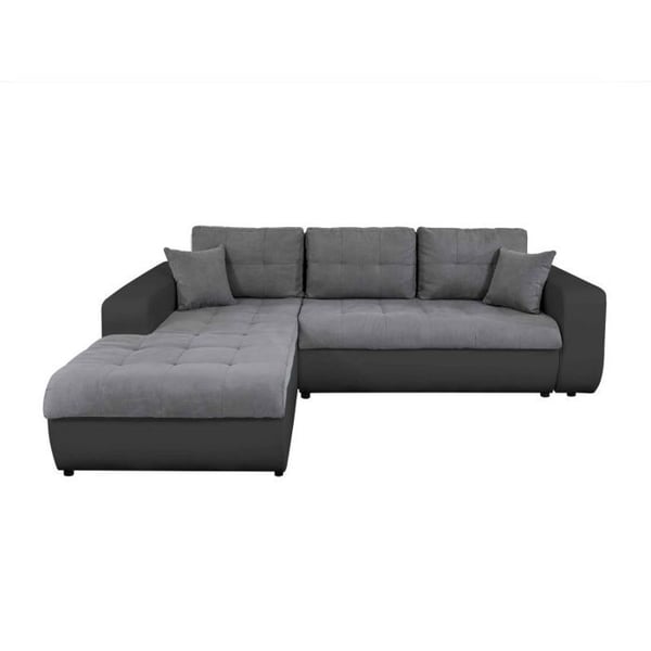 Canapé d'Angle SUZIE Convertible en Simili et Microfibre - Angle Gauche, Gris et Noir