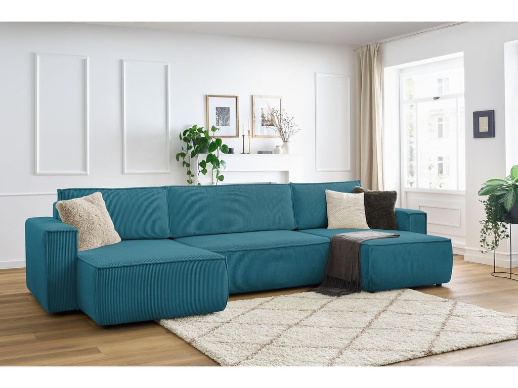 Produit similaire: Canapé panoramique convertible coffre NIHAD velours côtelé bleu clair panoramique BOBOCHIC 6 places