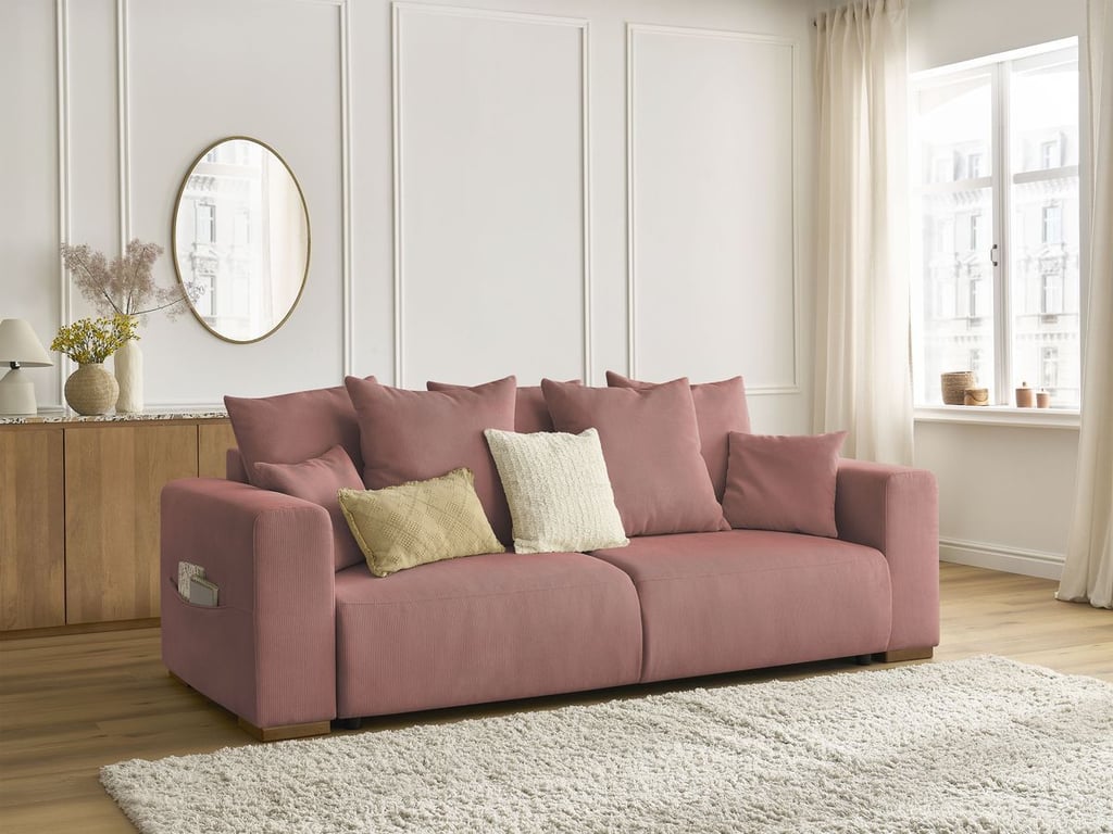 Produit similaire: Canapé droit convertible SIDONIE velours côtelé rose BOBOCHIC 3 places