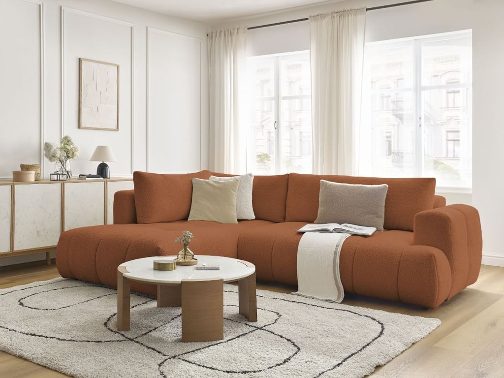 Produit similaire: Canapé d'angle L convertible FUJI tissu bouclette orange angle gauche BOBOCHIC 4 places