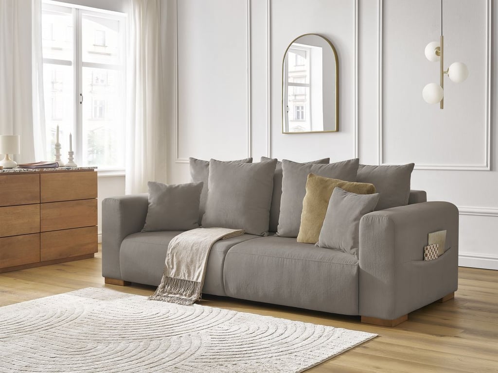 Produit similaire: Canapé droit fixe 3 places SIDONIE velours côtelé taupe BOBOCHIC