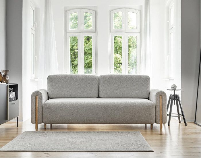 Glendale - canapé droit 3 places - convertible avec coffre - en tissu bouclette - Gris