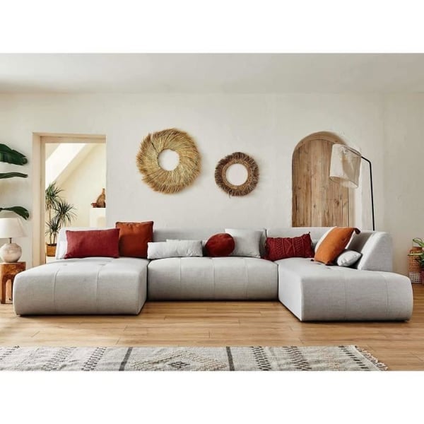clair - Canapé d'angle droit 7 places tissu gris