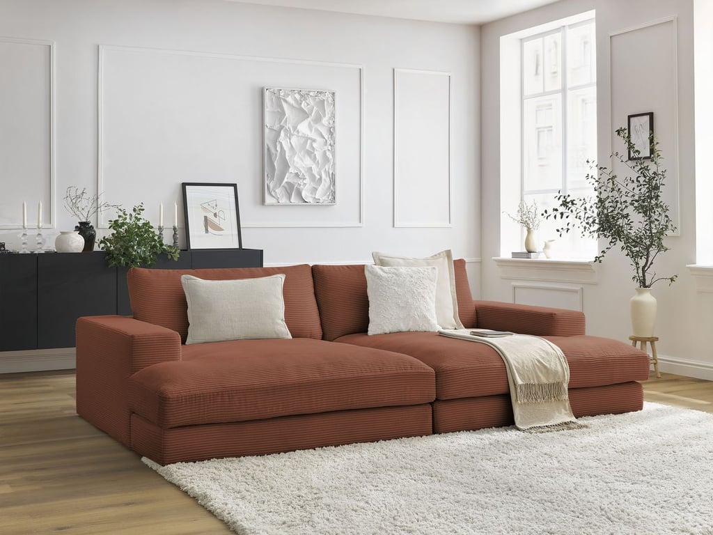 Produit similaire: Canapé droit fixe 4 places compact LEONARD assise profonde velours côtelé orange BOBOCHIC