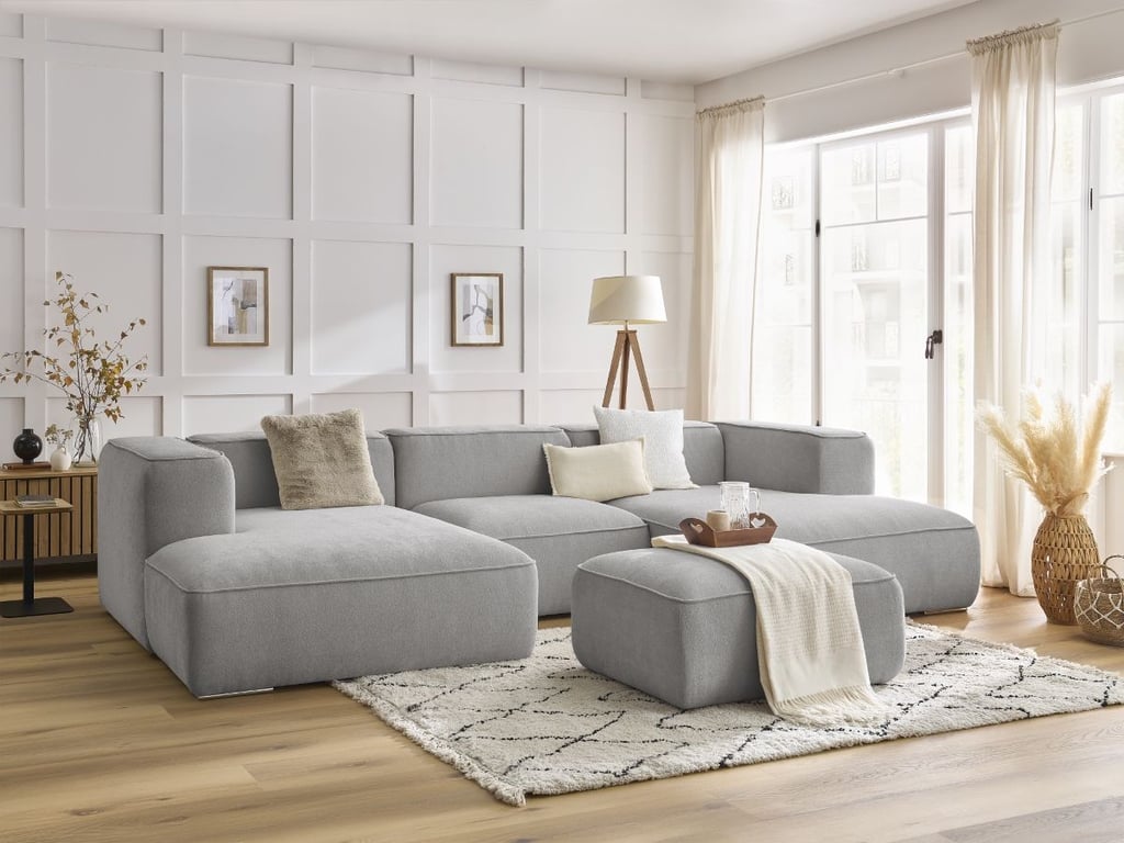 Produit similaire: Canapé panoramique fixe ZEPHYR avec pouf gris clair BOBOCHIC 5 places