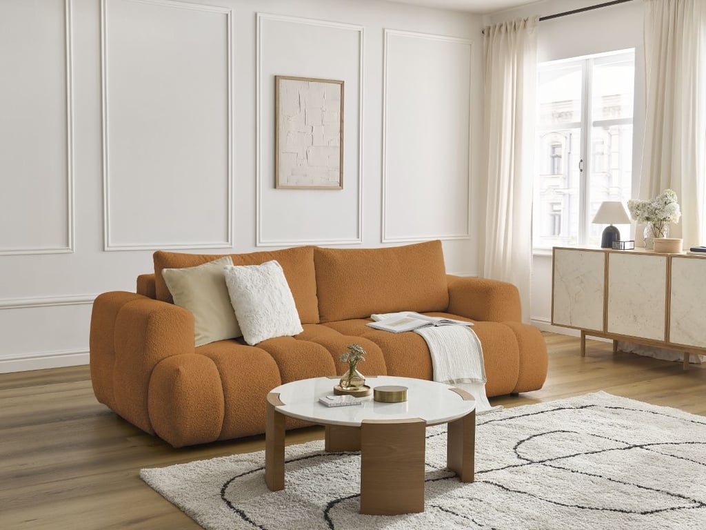 Produit similaire: Canapé droit convertible 3 places FUJI tissu bouclette jaune BOBOCHIC