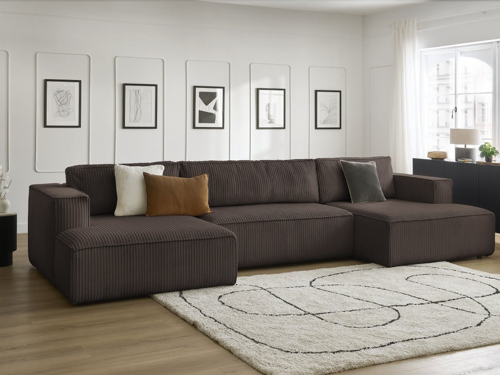 Produit similaire: Canapé panoramique convertible coffre NINA velours côtelé marron BOBOCHIC 5 places