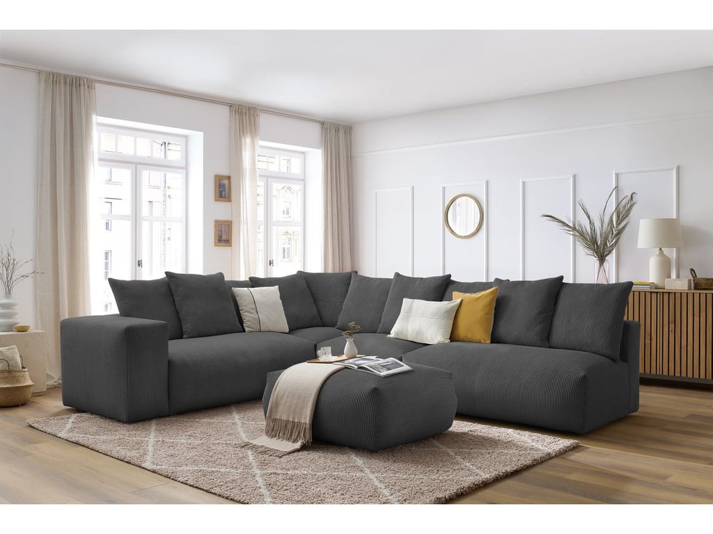 Produit similaire: Canapé d'angle fixe modulable VOLTAIRE avec 2 chauffeuses 2 places, 1 angle, 1 chauffeuse 1 place et 1 pouf gris foncé angle gauche BOBOCHIC 7 places