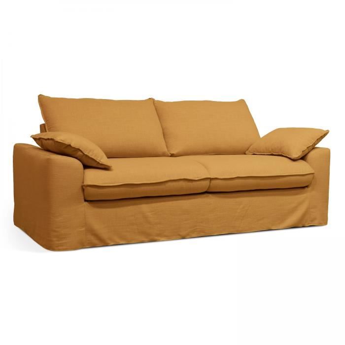 Produit similaire: Canapé en tissu lin métis 3 places ocre