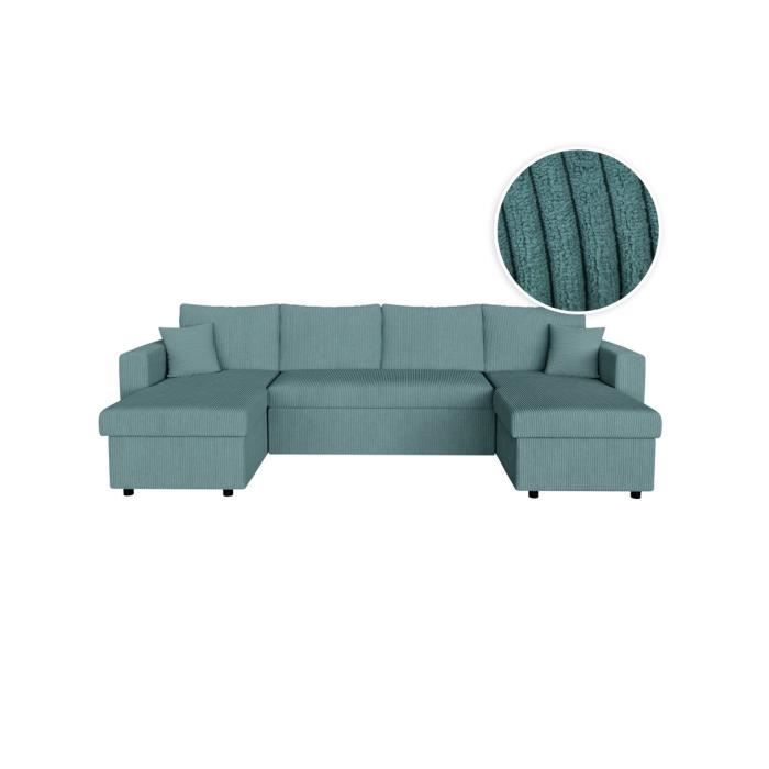 Produit similaire: Canapé panoramique 6 places MARIA convertible avec 2 coffres en velours côtelé - Bleu clair - L295 x P146 x H81cm - LOUNGITUDE