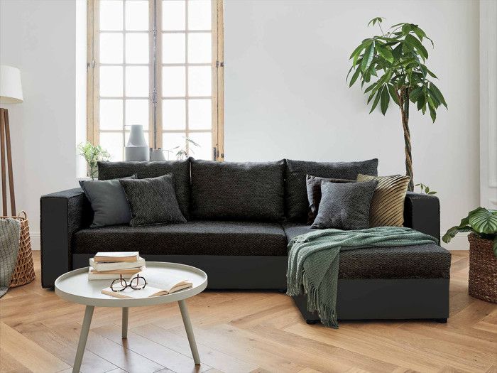 Produit similaire: Canapé d'angle réversible 4 places convertible avec coffre en tissu et simili noir - BESTMOBILIER