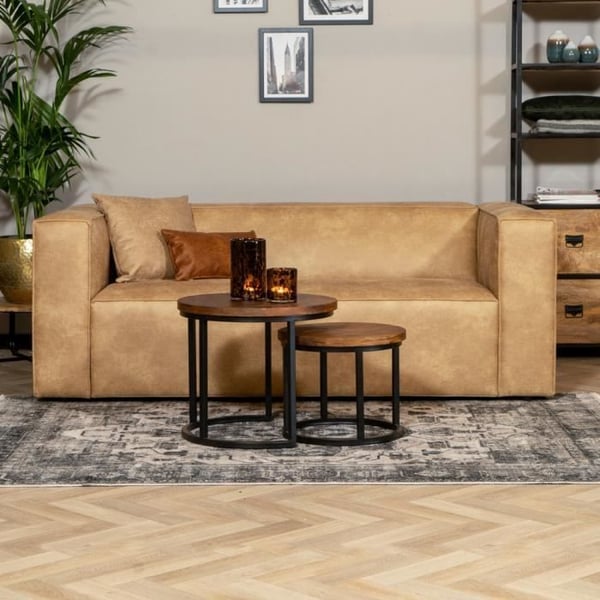 Canapé industriel 2,5 places Memphis en éco-cuir beige - Livin24