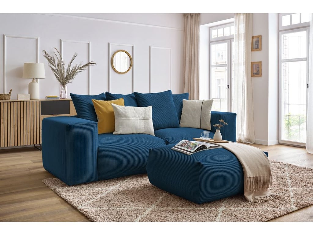 Produit similaire: Canapé droit fixe modulable VOLTAIRE avec pouf bleu foncé BOBOCHIC 4 places