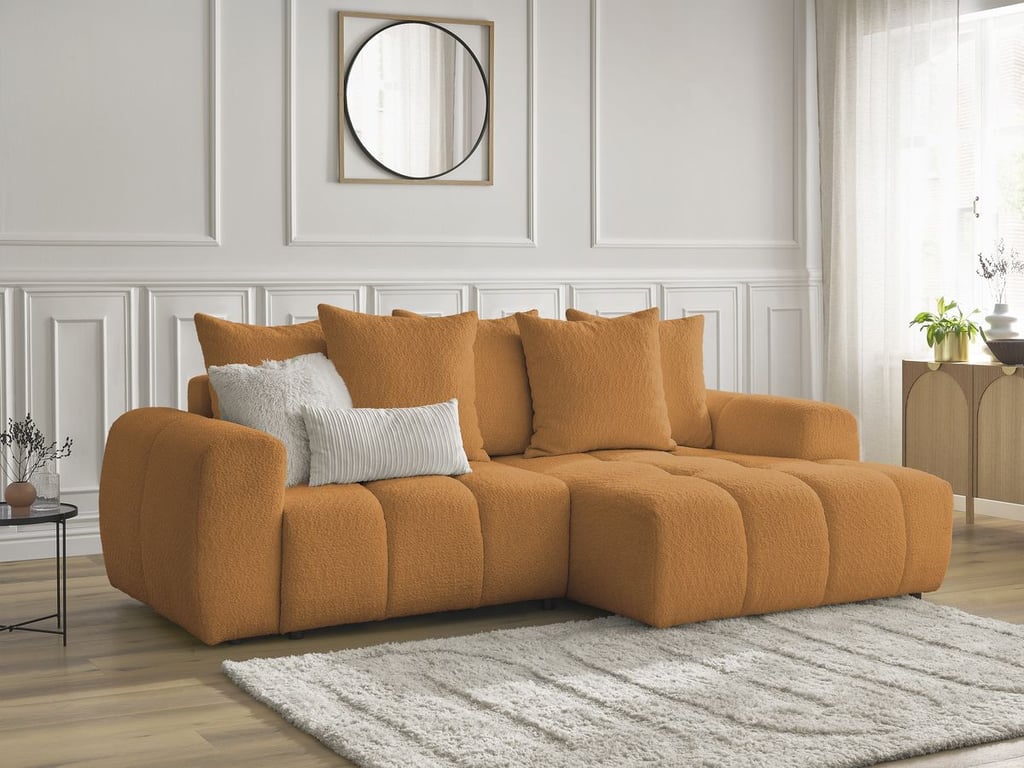 Produit similaire: Canapé d'angle convertible coffre ROXELANE tissu bouclette jaune angle droit BOBOCHIC 3 places