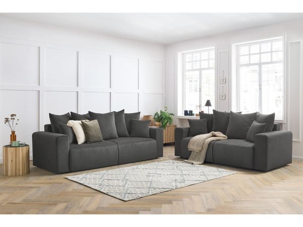 Envy ensemble canapé droit fixe 3 + 2 places velours côtelé gris foncé