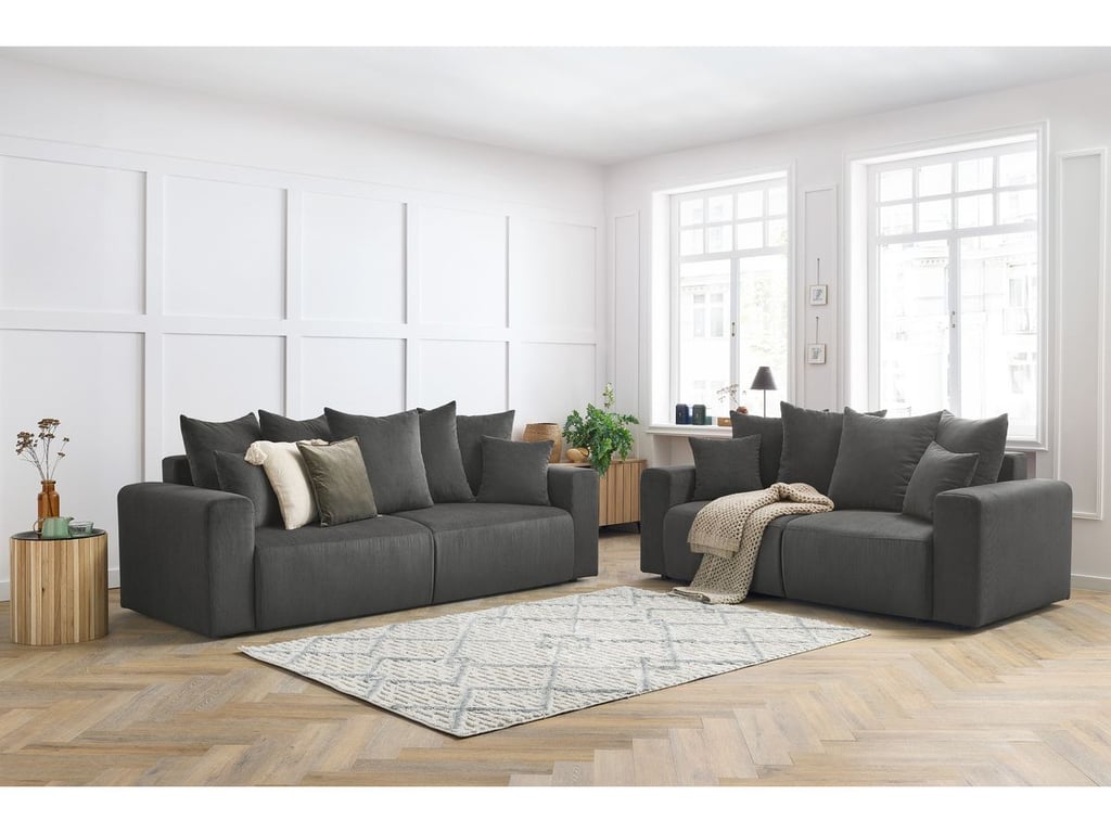 Produit similaire: Ensemble canapé droit fixe 3 + 2 places ENVY velours côtelé gris foncé BOBOCHIC