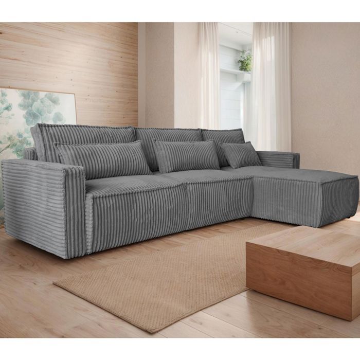 Produit similaire: Canapé d'angle réversible 294 cm en velours grosses côtes gris foncé