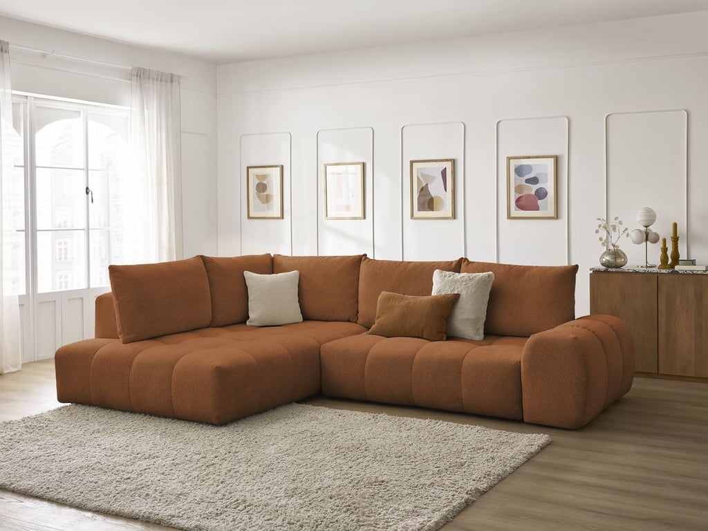 Produit similaire: Canapé d'angle L convertible coffre EVEREST tissu chiné orange angle gauche BOBOCHIC 3 places